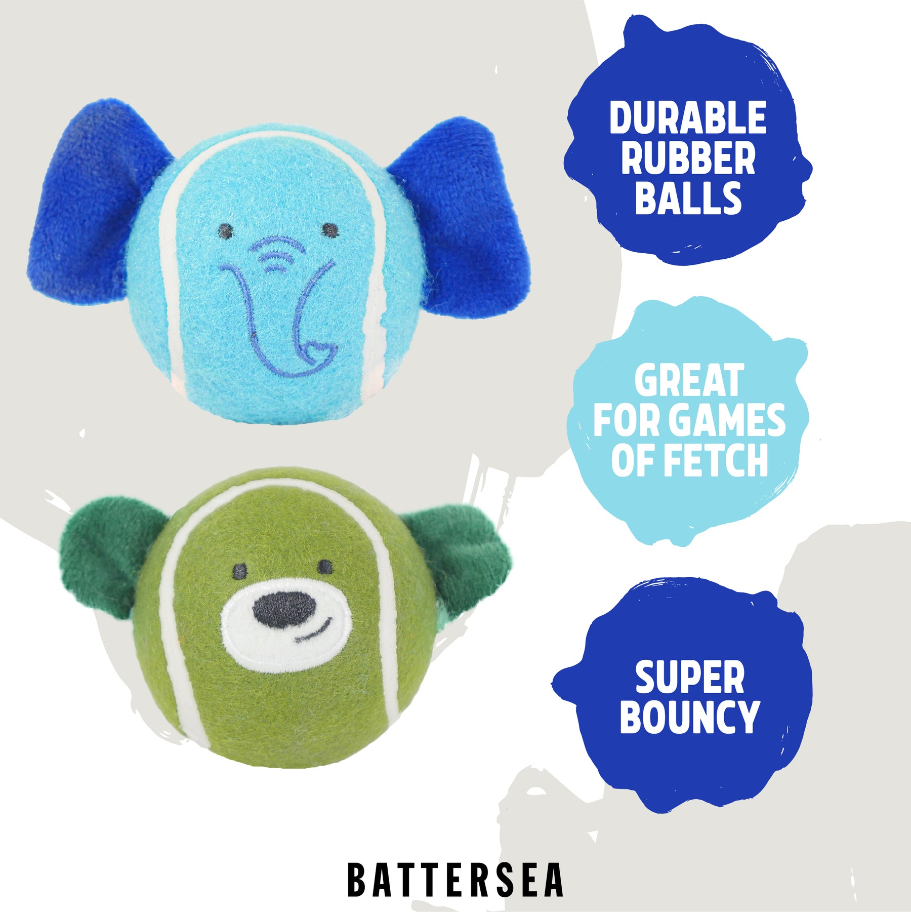 Battersea Rubber Ball Animals Dog Toy 2pc