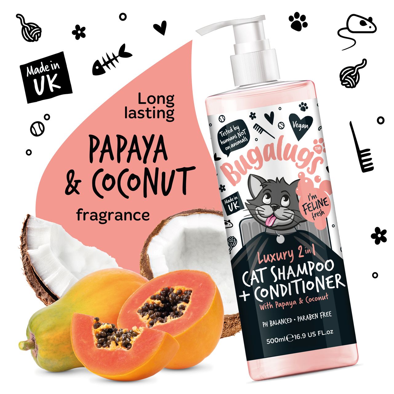 Bugalugs Luxury 2 in 1 Papaya & Coconut Cat Shampoo & Conditioner