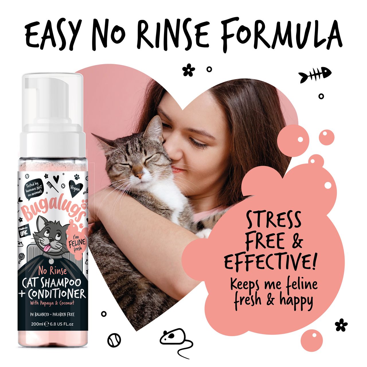Bugalugs No Rinse Papaya & Coconut Cat Shampoo & Conditioner