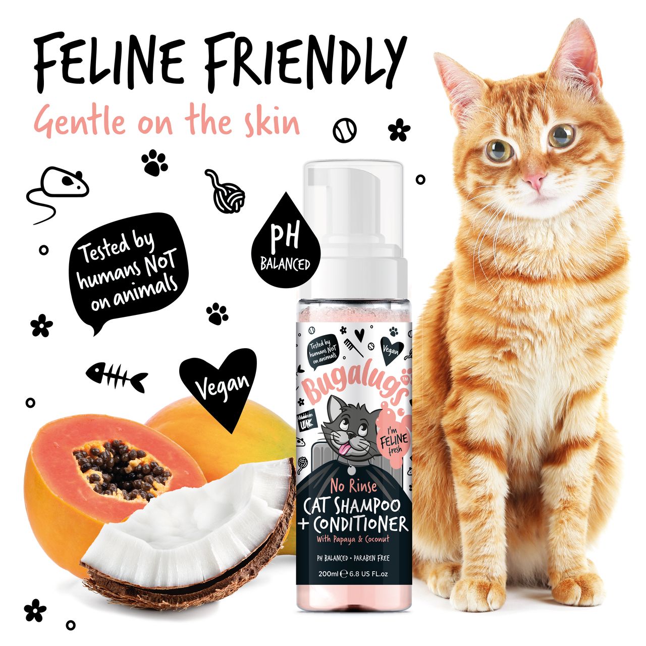 Bugalugs No Rinse Papaya & Coconut Cat Shampoo & Conditioner