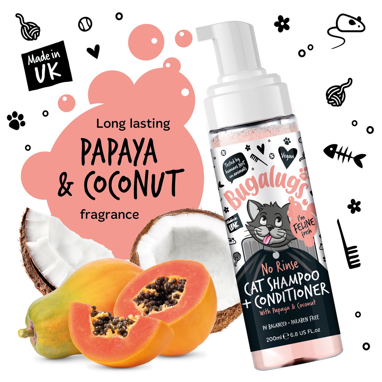Bugalugs No Rinse Papaya & Coconut Cat Shampoo & Conditioner