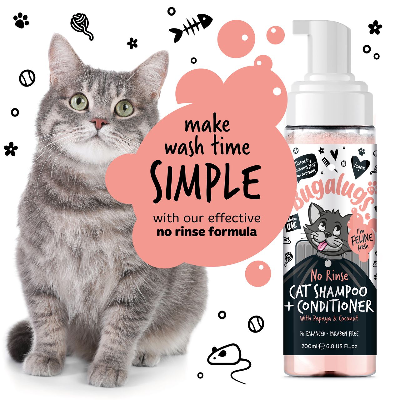 Bugalugs No Rinse Papaya & Coconut Cat Shampoo & Conditioner