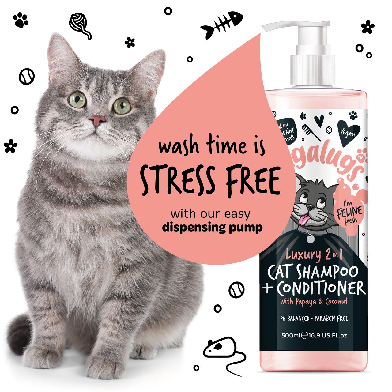 Bugalugs Luxury 2 in 1 Papaya & Coconut Cat Shampoo & Conditioner
