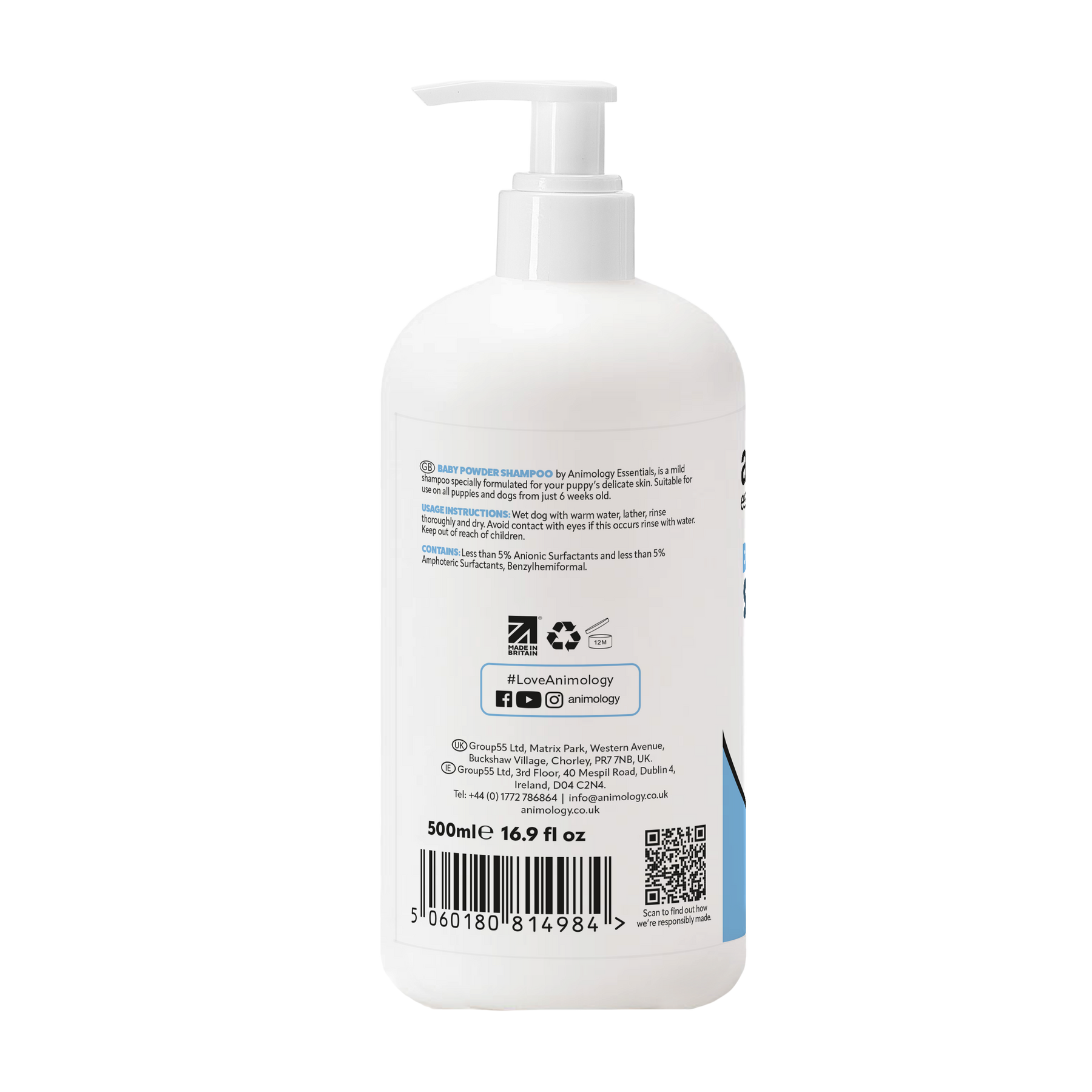Animology Essentials Baby Powder Puppy Shampoo (250ml/500ml)
