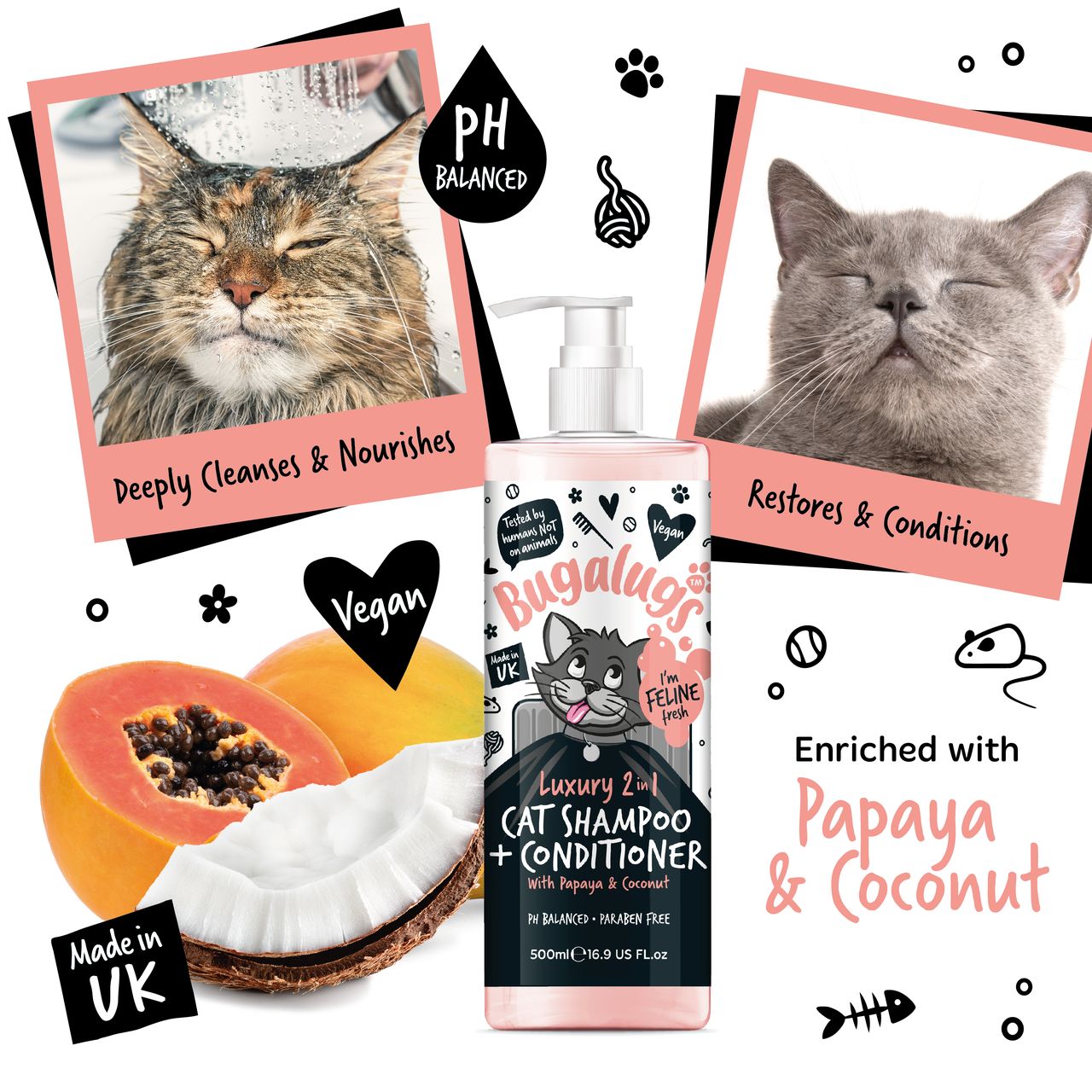 Bugalugs Luxury 2 in 1 Papaya & Coconut Cat Shampoo & Conditioner