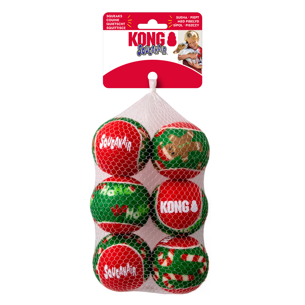 KONG Holiday SqueakAir Balls 6-pk Medium