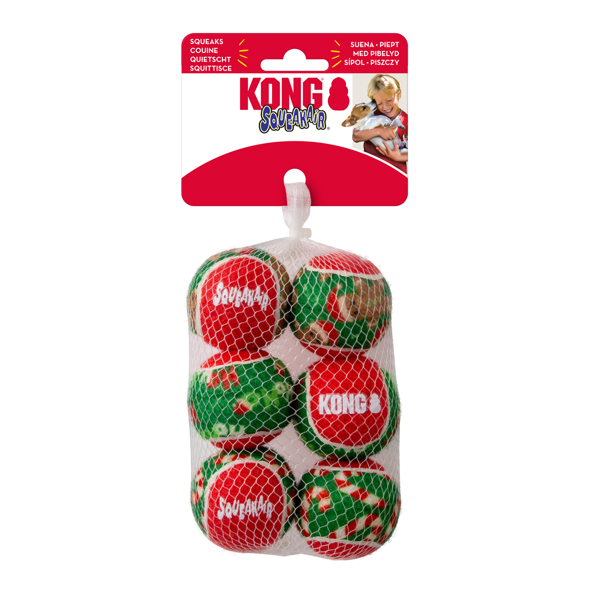 KONG Holiday SqueakAir Balls 6-pk Small