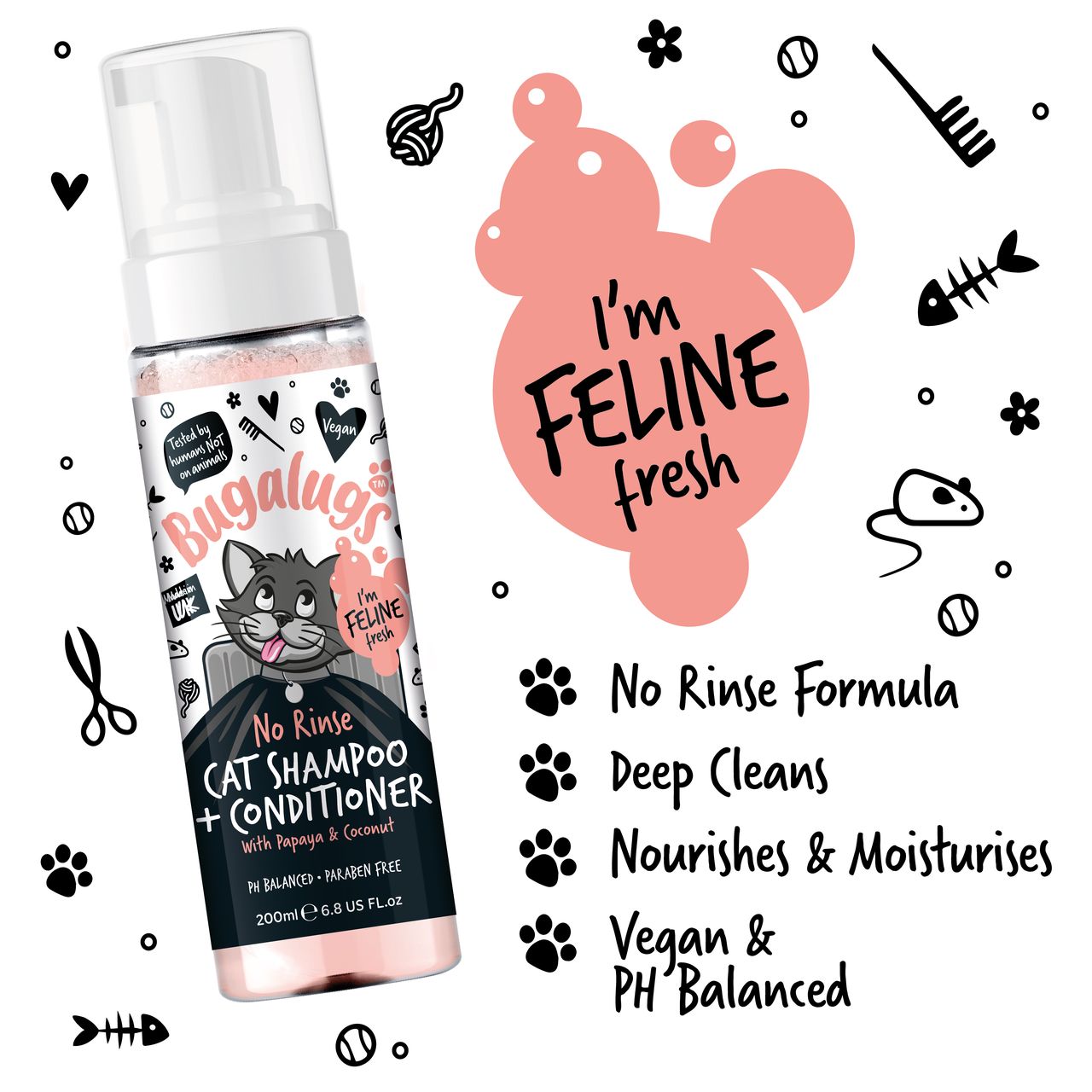 Bugalugs No Rinse Papaya & Coconut Cat Shampoo & Conditioner