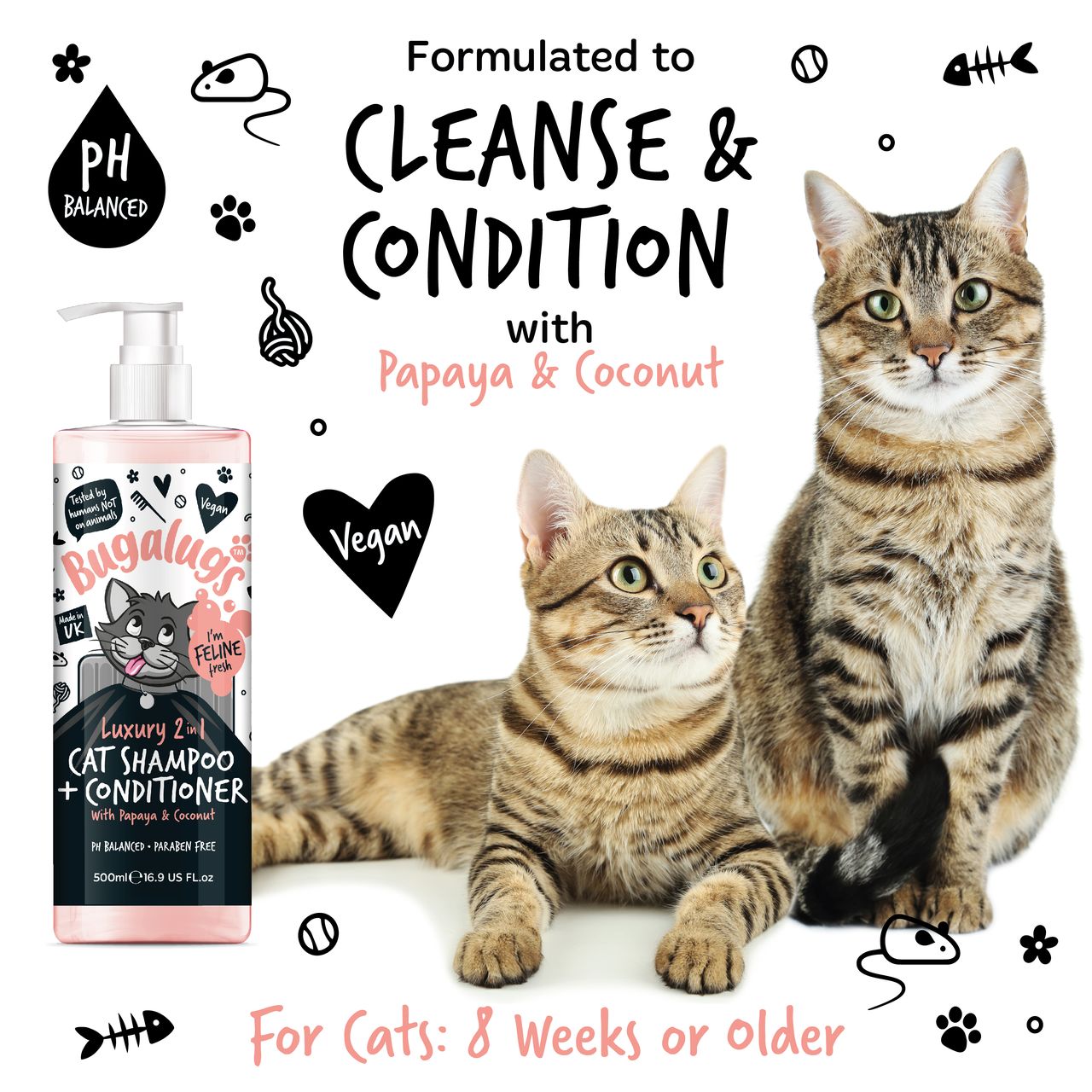 Bugalugs Luxury 2 in 1 Papaya & Coconut Cat Shampoo & Conditioner