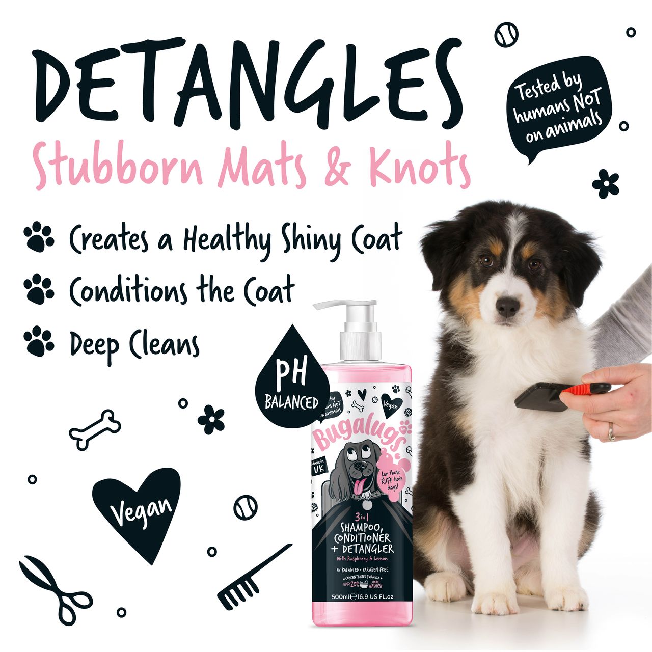 Bugalugs 3 in 1 Raspberry & Lemon Dog Shampoo Conditioner & Detangler