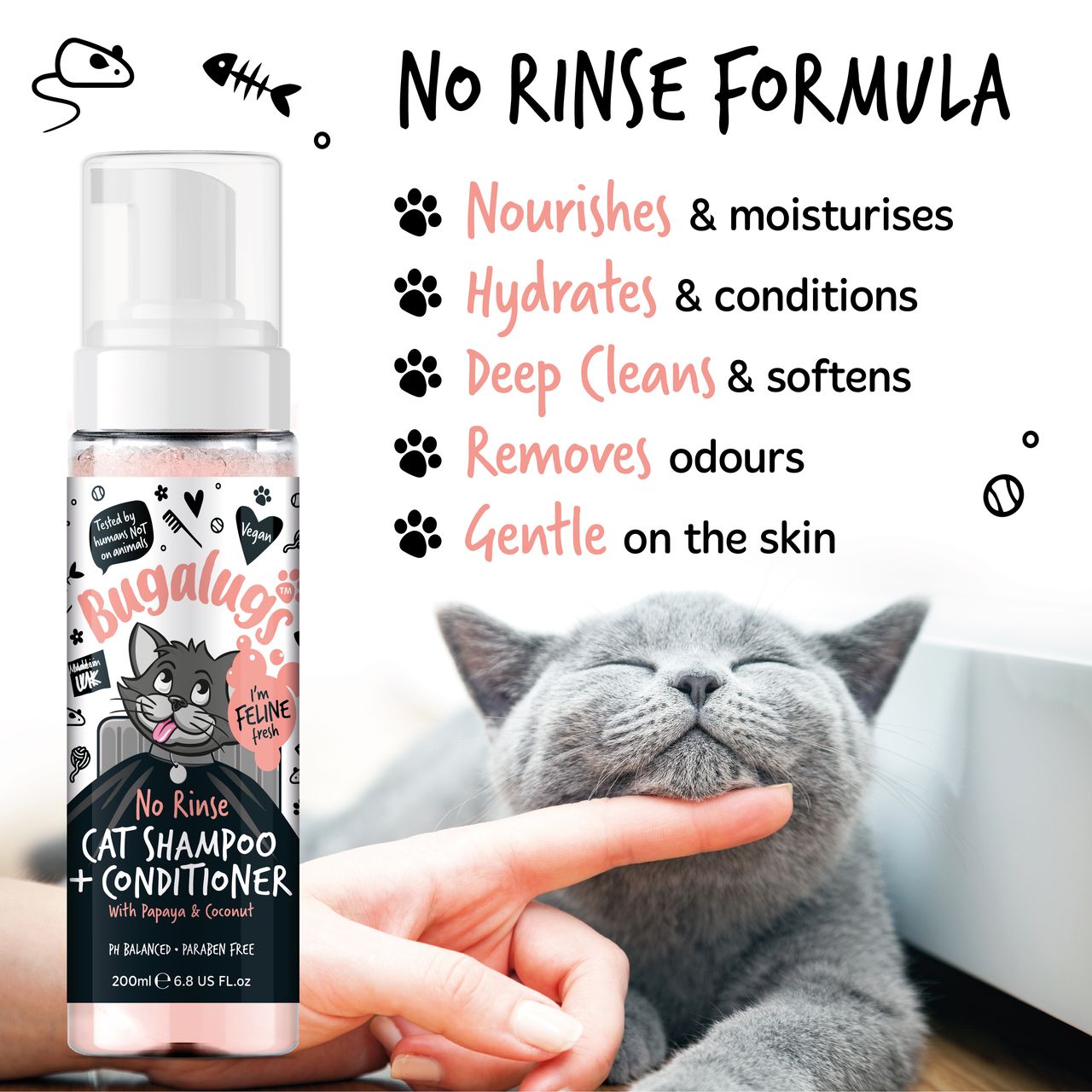 Bugalugs No Rinse Papaya & Coconut Cat Shampoo & Conditioner