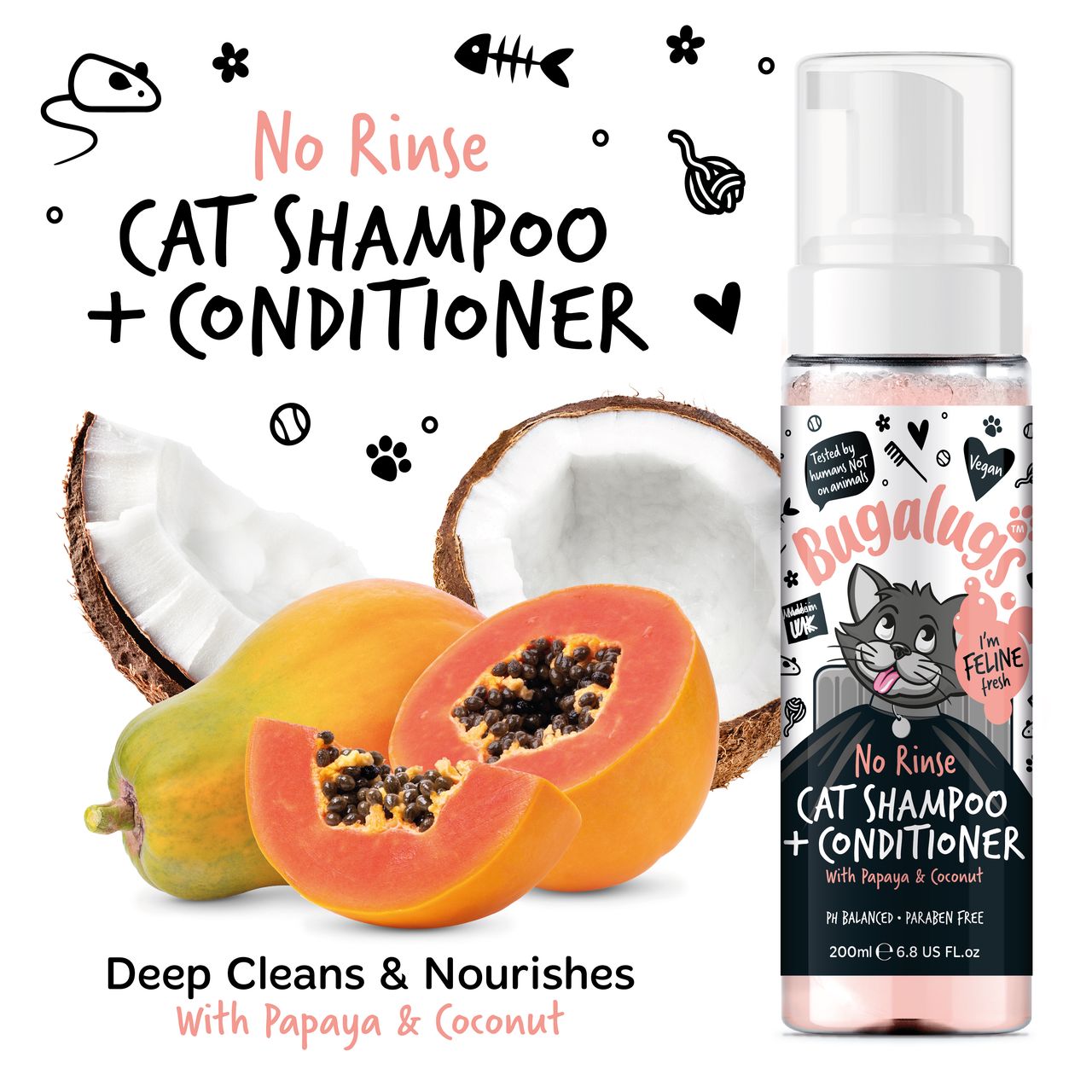 Bugalugs No Rinse Papaya & Coconut Cat Shampoo & Conditioner