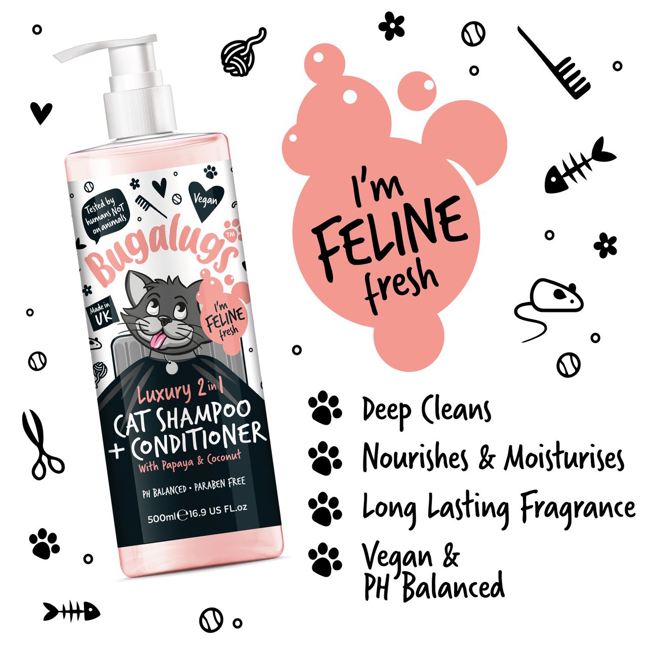 Bugalugs Luxury 2 in 1 Papaya & Coconut Cat Shampoo & Conditioner