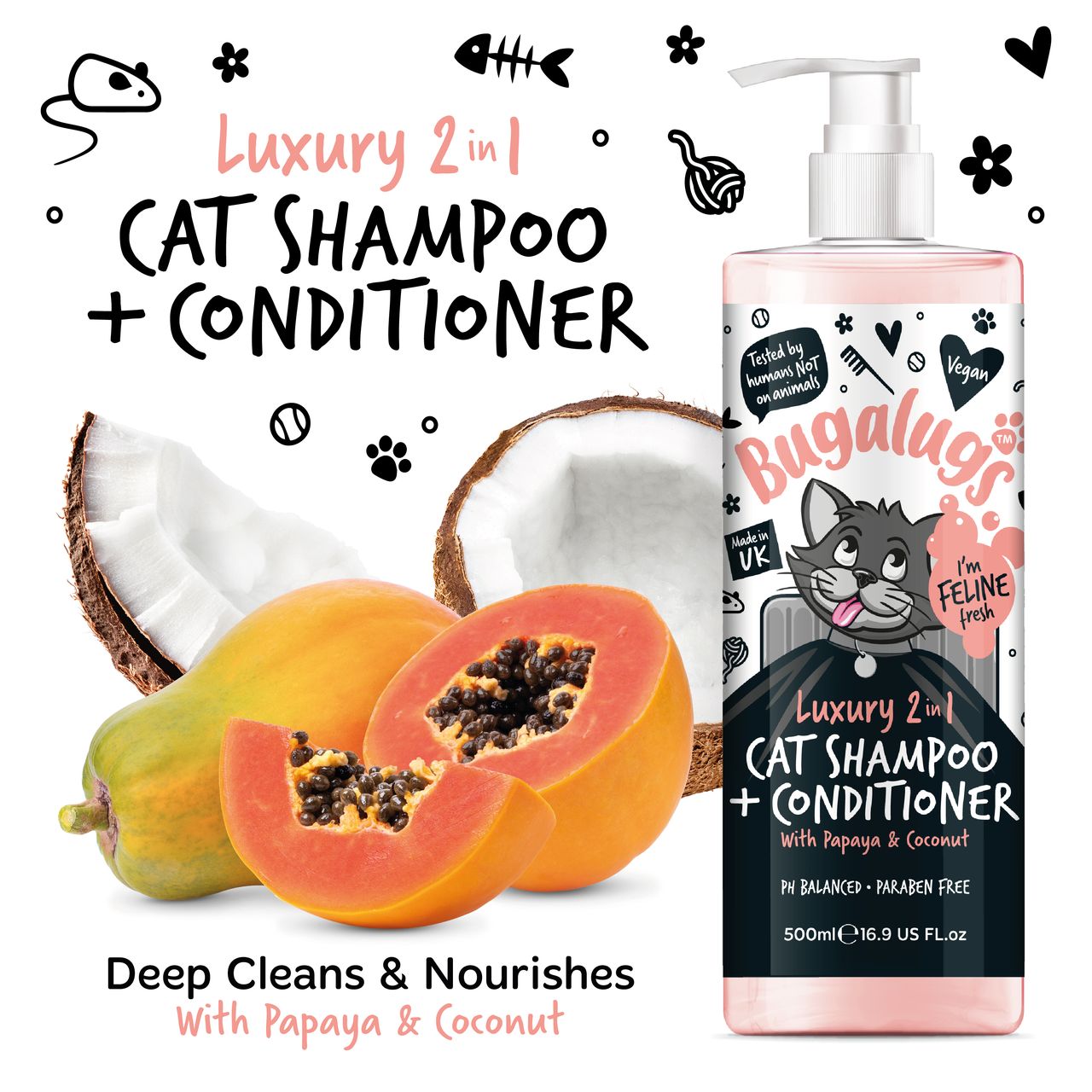 Bugalugs Luxury 2 in 1 Papaya & Coconut Cat Shampoo & Conditioner