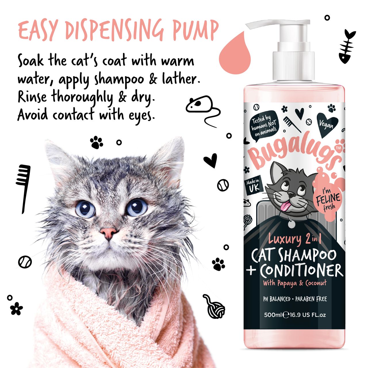 Bugalugs Luxury 2 in 1 Papaya & Coconut Cat Shampoo & Conditioner