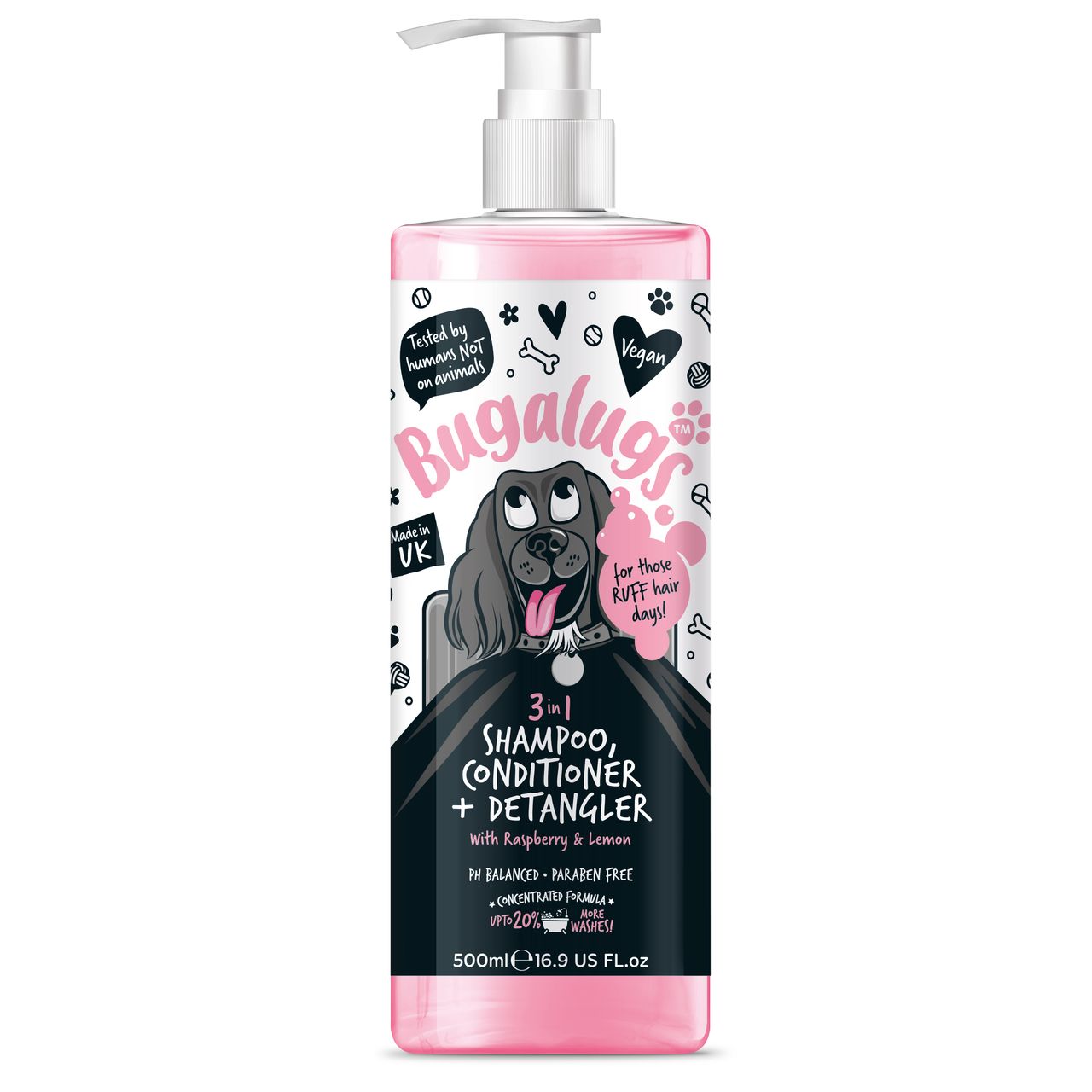 Bugalugs 3 in 1 Raspberry & Lemon Dog Shampoo Conditioner & Detangler