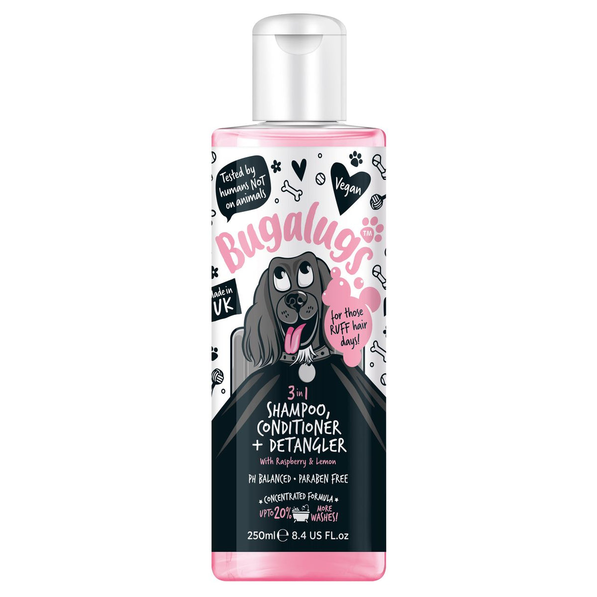 Bugalugs 3-in-1 Raspberry & Lemon Dog Shampoo Conditioner & Detangler