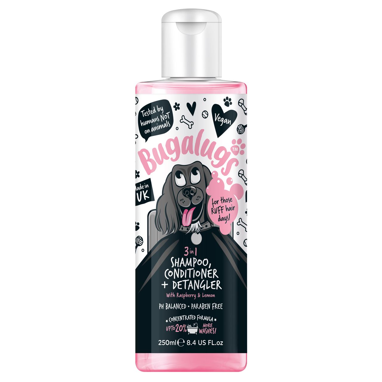 Bugalugs 3 in 1 Raspberry & Lemon Dog Shampoo Conditioner & Detangler
