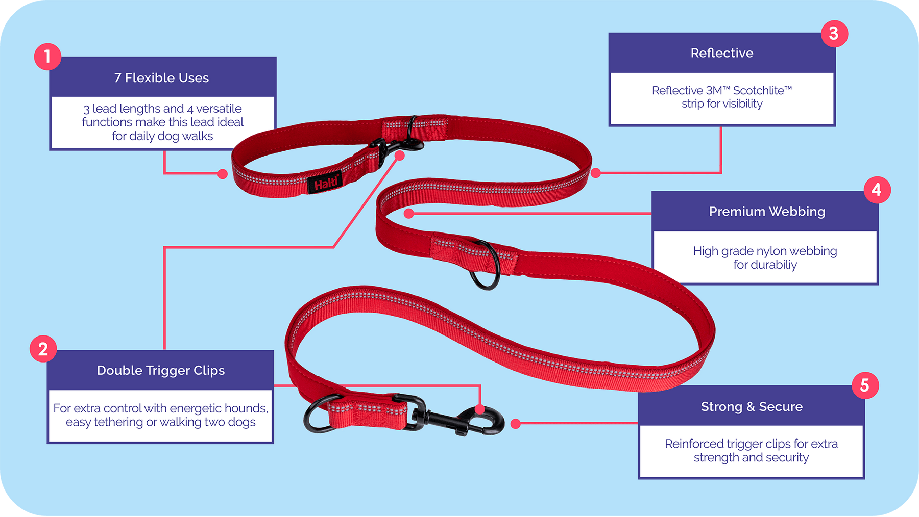 Halti Double Ended Dog Lead Red Large