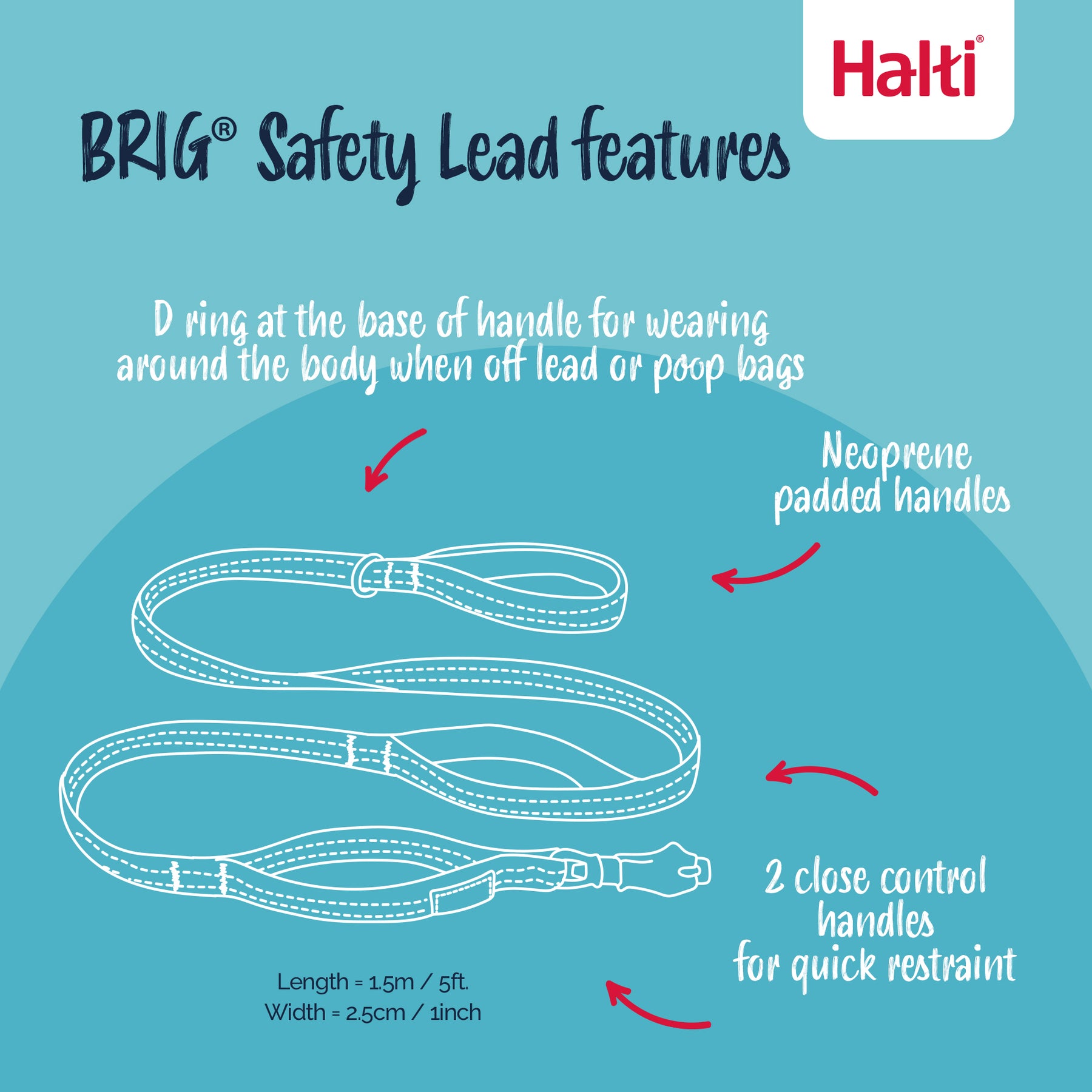 Halti BRIG Safety Lead Neon Black Large