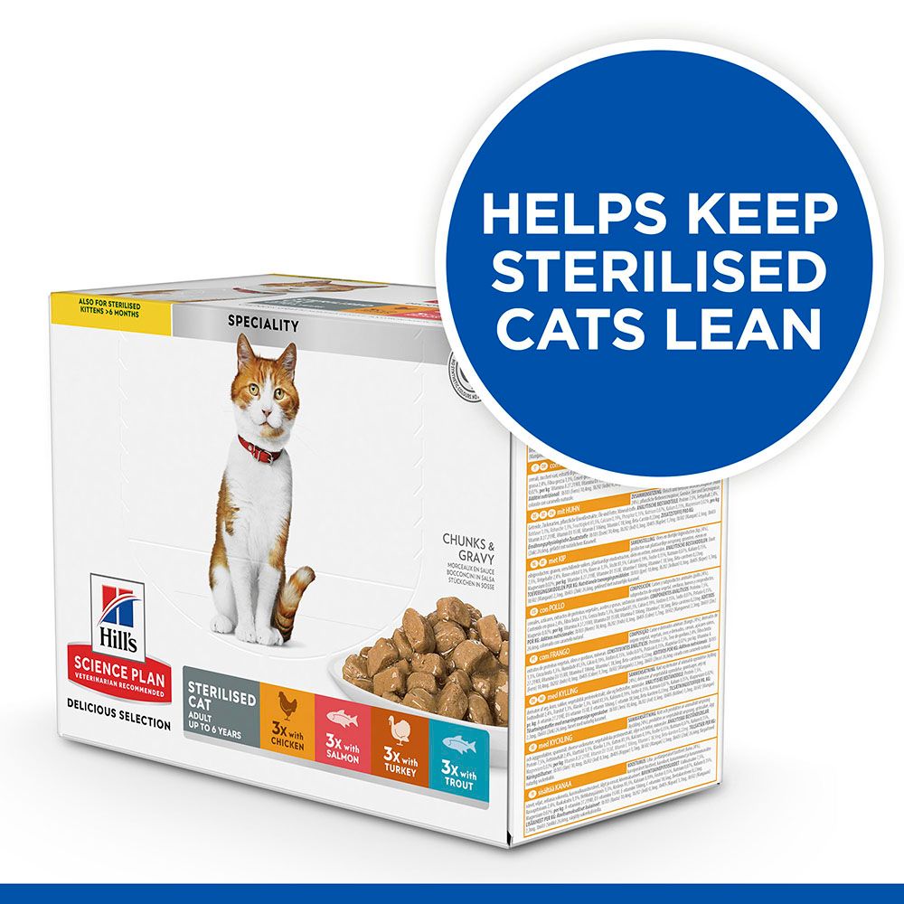 Hill's™ Science Plan Sterilised Adult Wet Cat Food Multipack Chicken, Salmon, Trout & Turkey