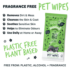 Bugalugs Fragrance Free Pet Wipes for Full Body, Bum & Paws (20 wipes)