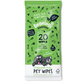 Bugalugs Fragrance Free Pet Wipes for Full Body, Bum & Paws (20 wipes)