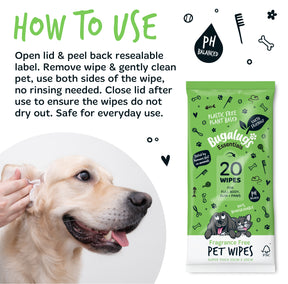 Bugalugs Fragrance Free Pet Wipes for Full Body, Bum & Paws (20 wipes)