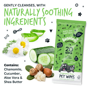 Bugalugs Fragrance Free Pet Wipes for Full Body, Bum & Paws (20 wipes)