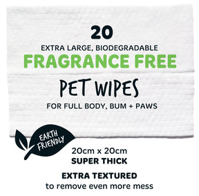 Bugalugs Fragrance Free Pet Wipes for Full Body, Bum & Paws (20 wipes)