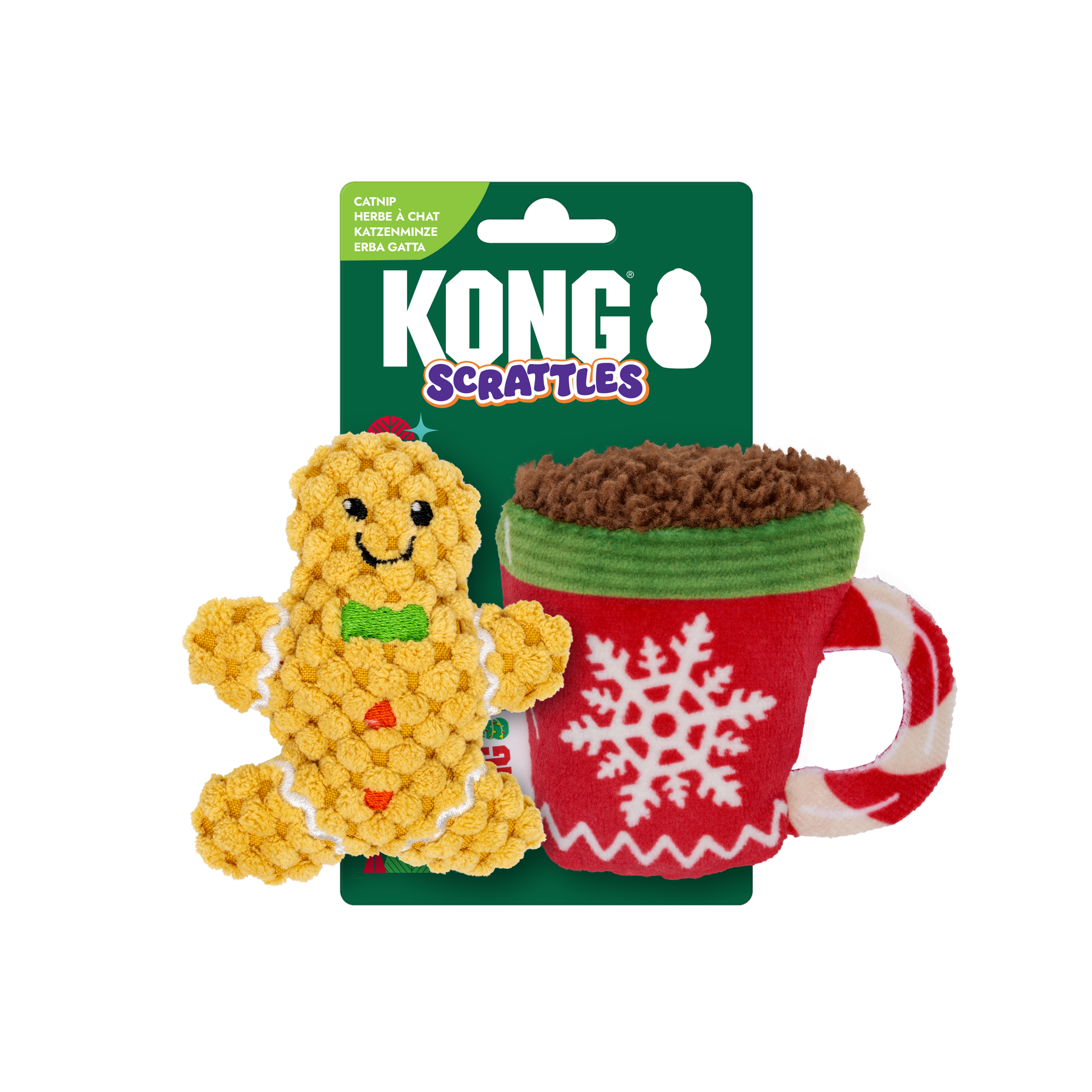 KONG Holiday Scrattles 2pk Gingerbread Cat Toy