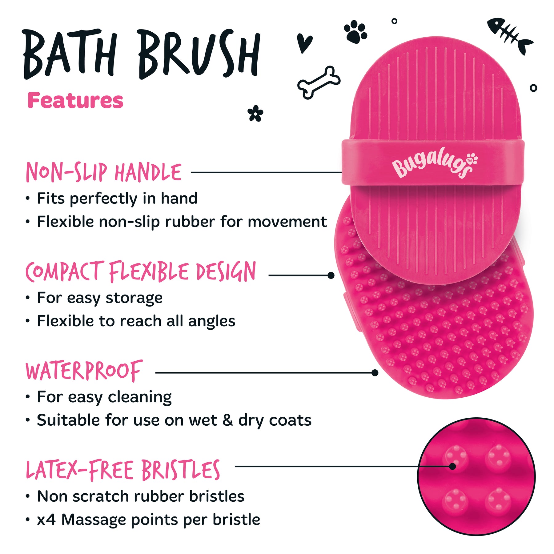 Bugalugs Bath Brush Pink